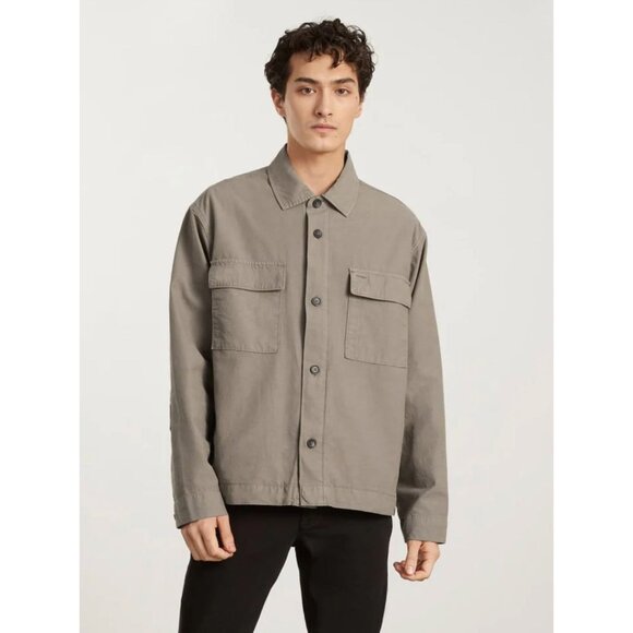 EVERLANE Everyone Unisex Organic Cotton Utility Spring Shirt Jacket Taupe Size L - Picture 3 of 15